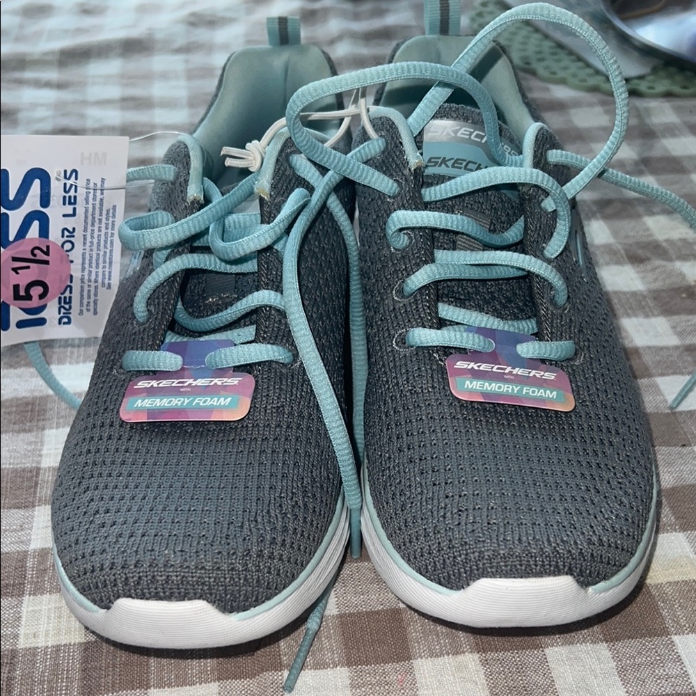 Skechers Gray and Blue Sneakers with Breathable Mesh